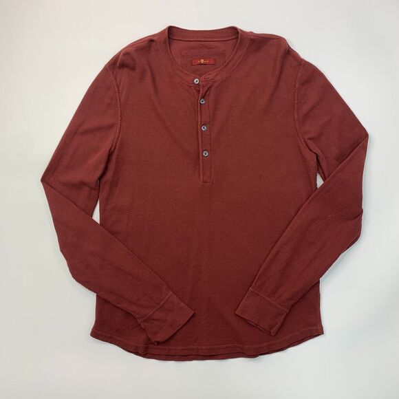 7 For All Mankind Henley Shirt Men S Small Slim Stretch Cotton Long Sleeve *READ - Picture 2 of 11